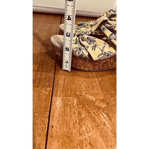 New York Transit Black Yellow FLoral COrk Wedges SHoes  Sandals Size 8.5 - Picture 5 of 12